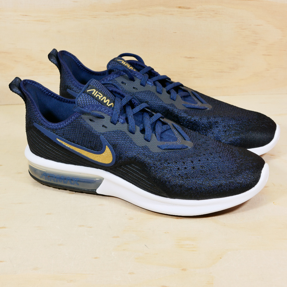 Nike Air Max Sequent 4 Black Blue Gold Shoes NEW